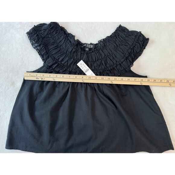 J Crew Black Top Sleeveless Tank Ruffled Shell Cropped Blouse M NWT - Picture 6 of 8